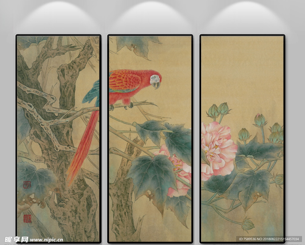新中式仿古花鸟装饰画