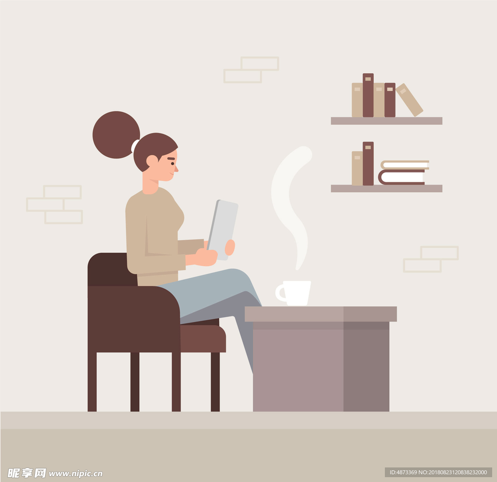 矢量卡通喝咖啡