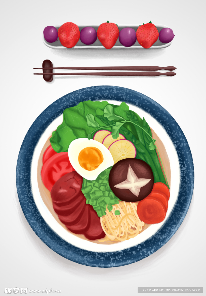 食物插画 拉面