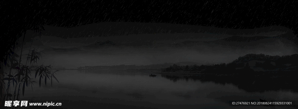 夜色下雨湖面