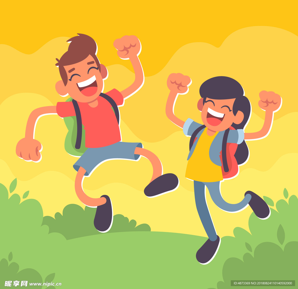 矢量开心跳跃的学生