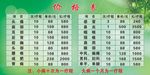 价格表