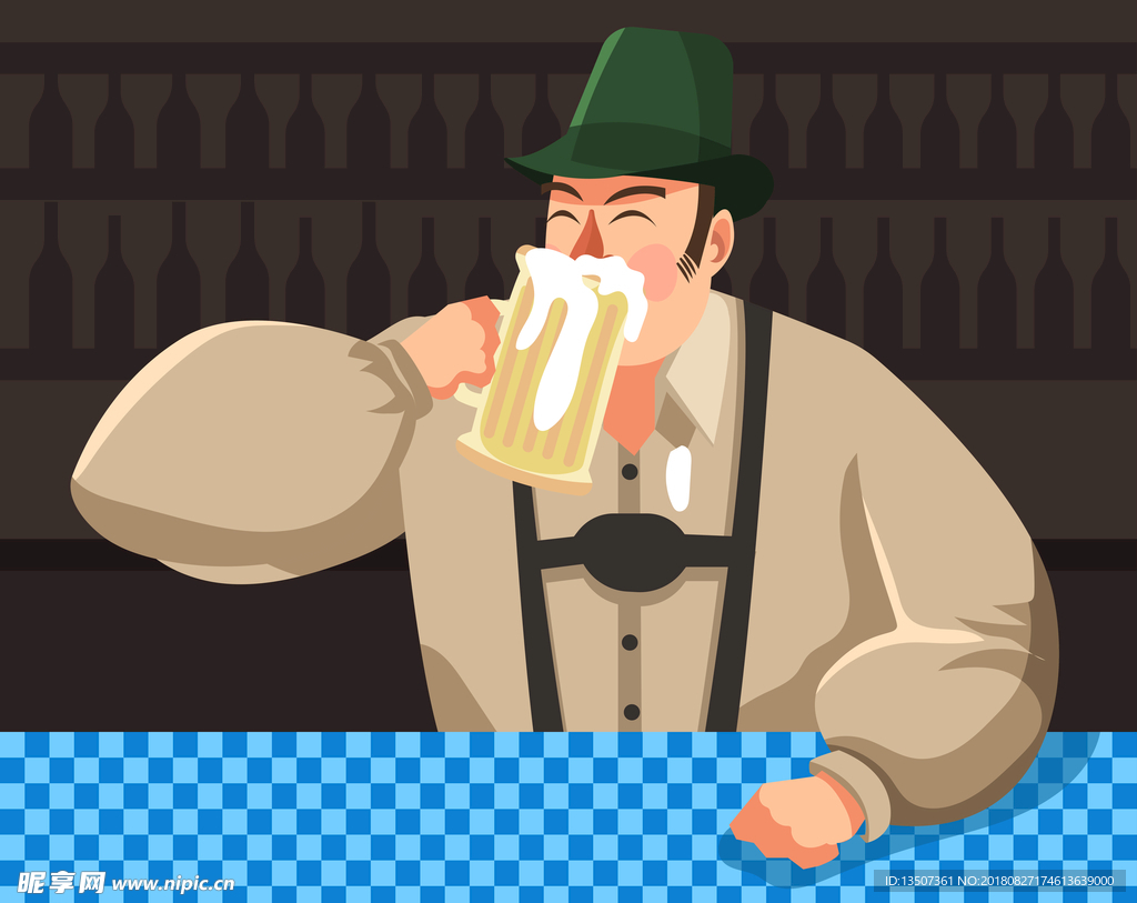 手绘一个带帽子的男人在喝酒插画