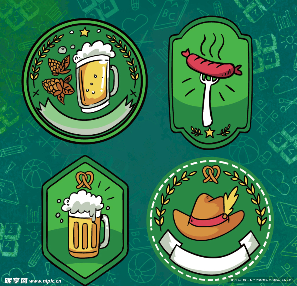 彩绘绿色啤酒图标