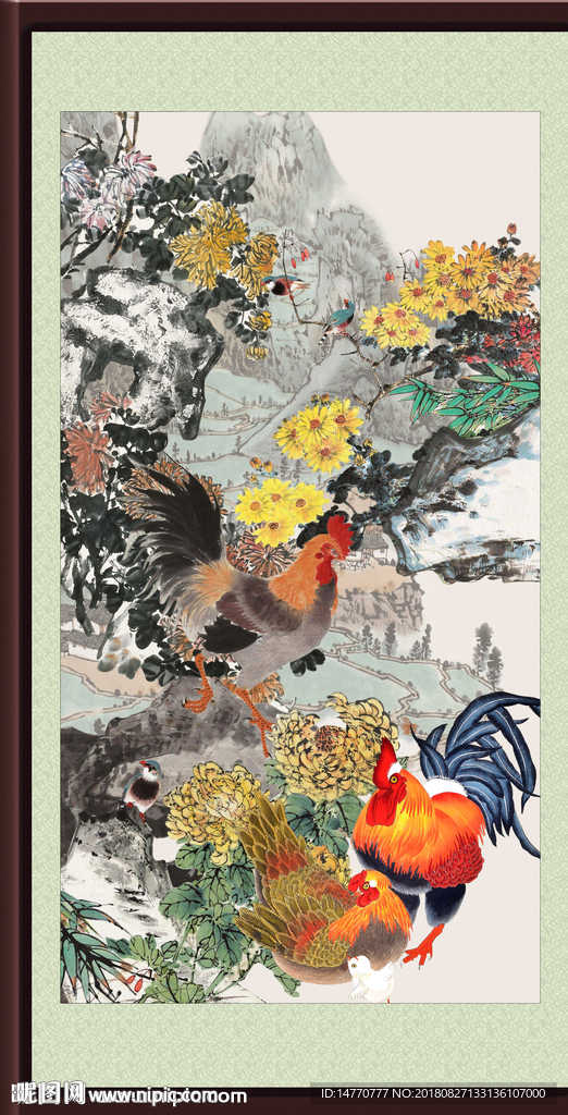 花鸟公鸡图