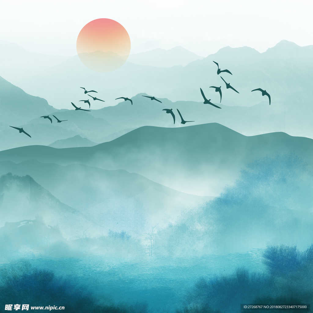抽象水墨山水画