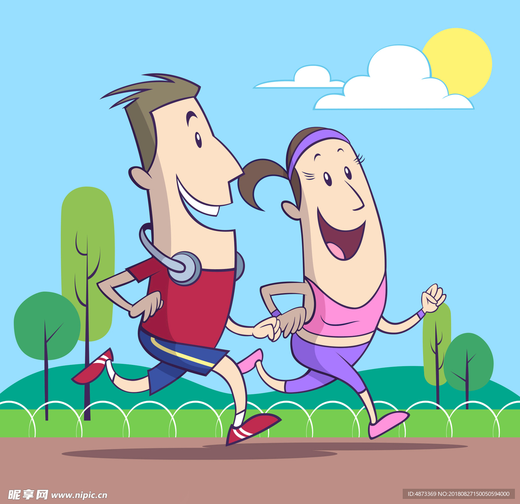 夫妻在公园跑步