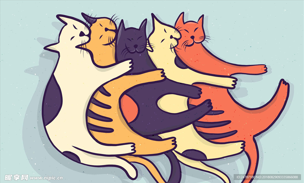 矢量卡通彩色猫动物