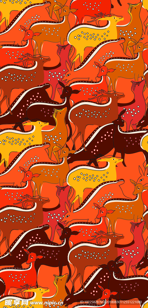 橙色野鹿插画拼接印花