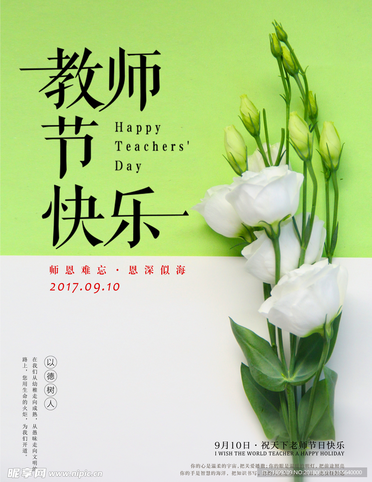 极简花卉教师节海报