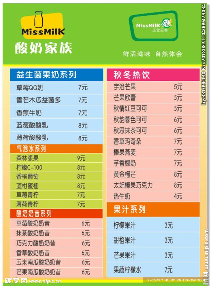 餐饮价目表