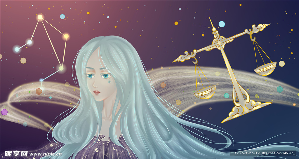 十二星座之天秤座梦幻唯美插画