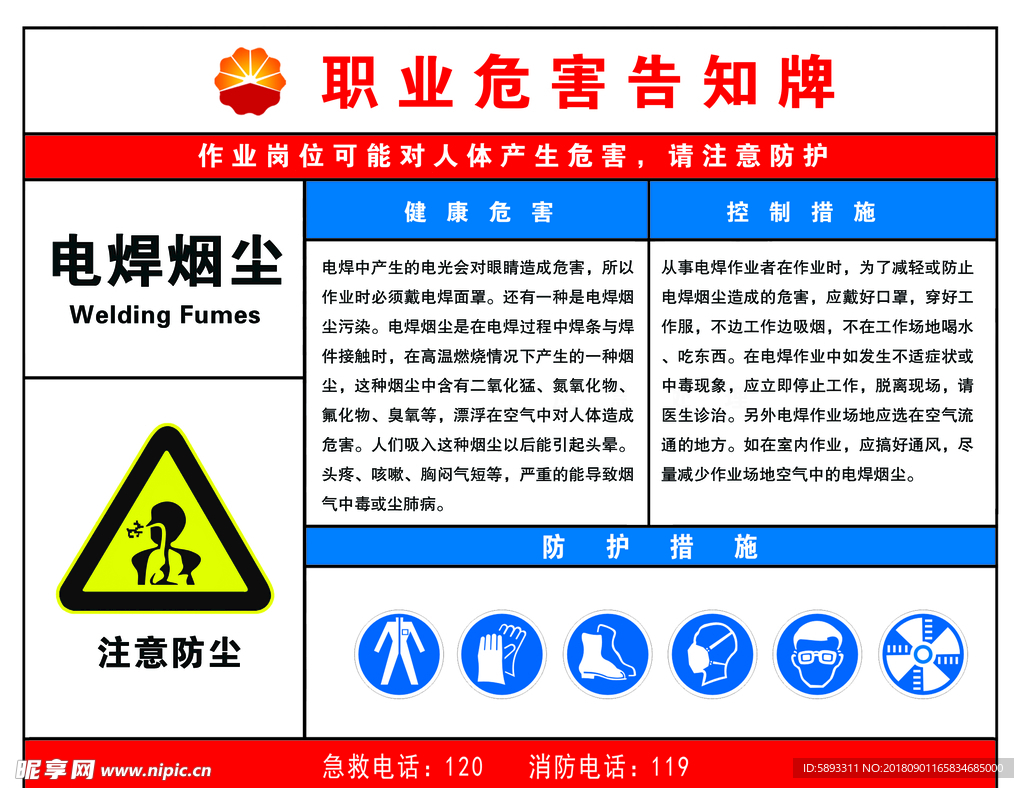 电焊烟尘职业危害告知牌