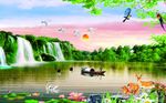 山水风景  国画  荷花