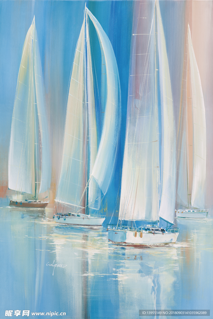 海上帆船抽象风景油画玄关