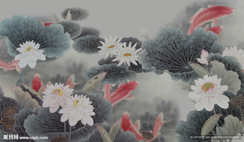 荷花壁画