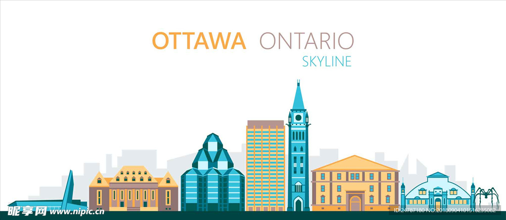 矢量彩色城市建筑渥太华加拿大