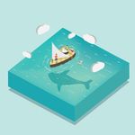 立方体海洋帆船游泳
