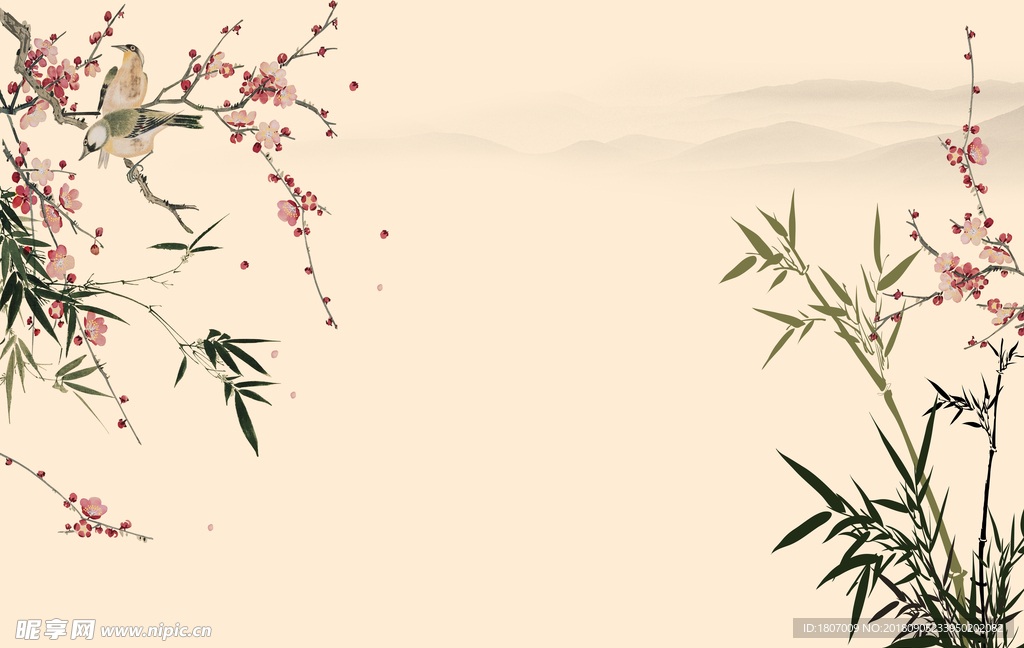 花鸟背景墙装饰画