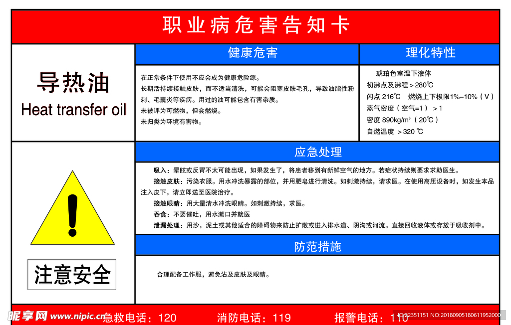 职业病危害告知卡   导热油