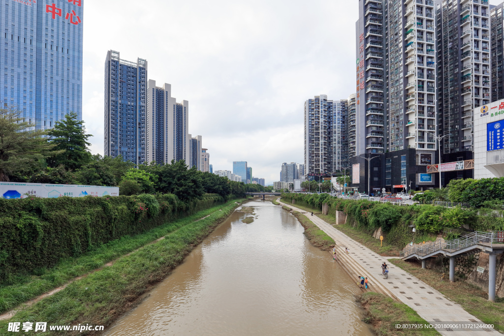 河道旁的高楼大厦