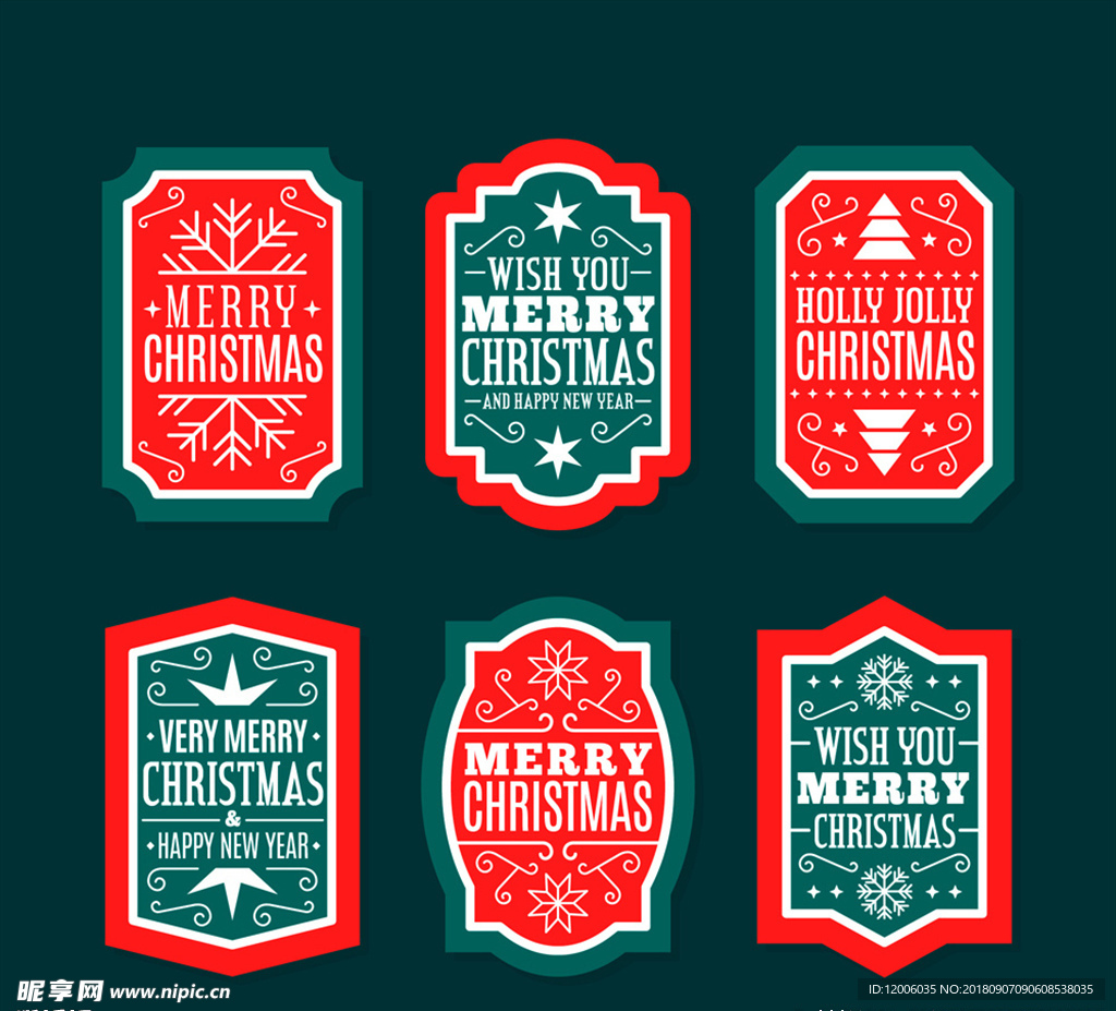 6款红色圣诞节快乐标签矢量素材
