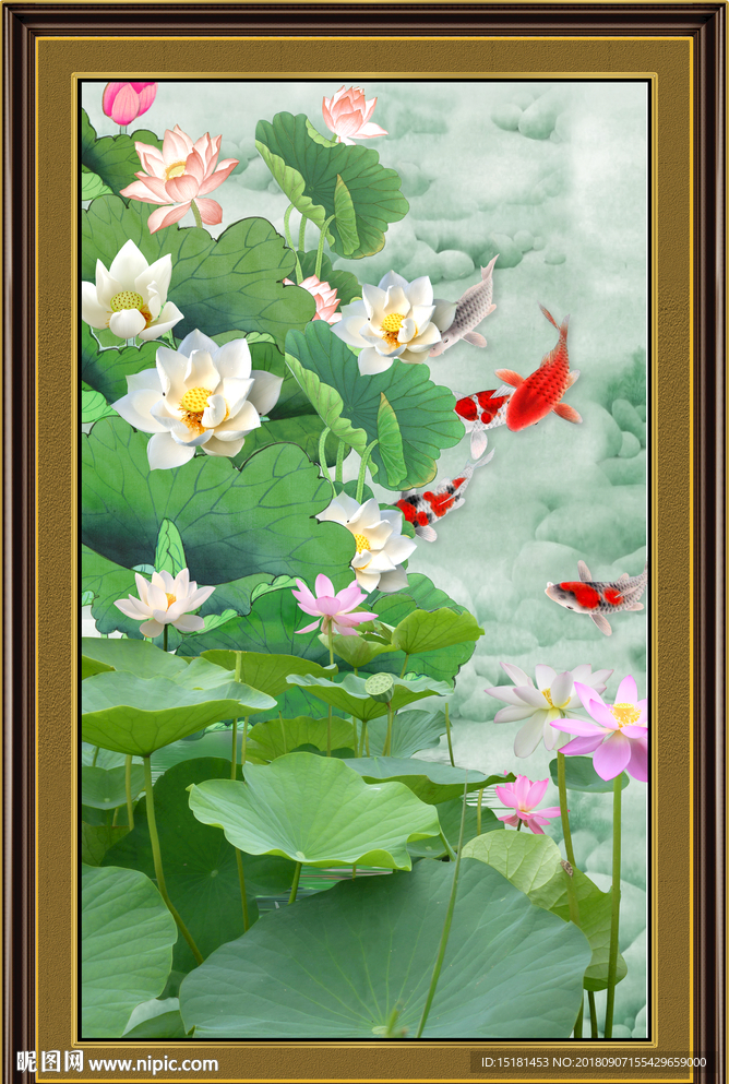荷花竖幅
