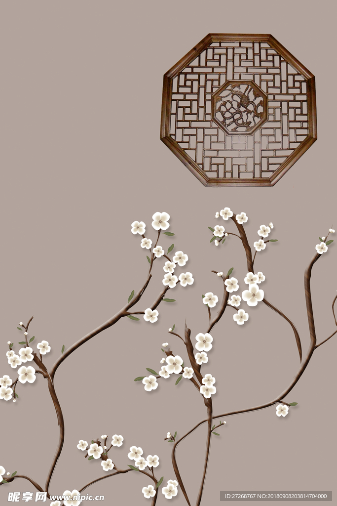 新中式古典花窗工笔花鸟装饰画
