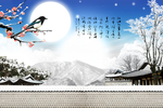 中式花鸟山水背景墙装饰画