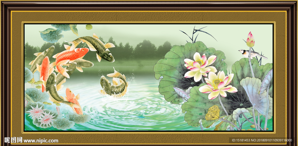 荷花鲤鱼图