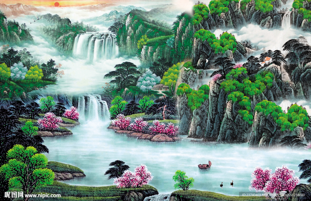 国画山水背景墙