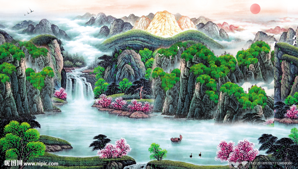 客厅背景墙国画山水