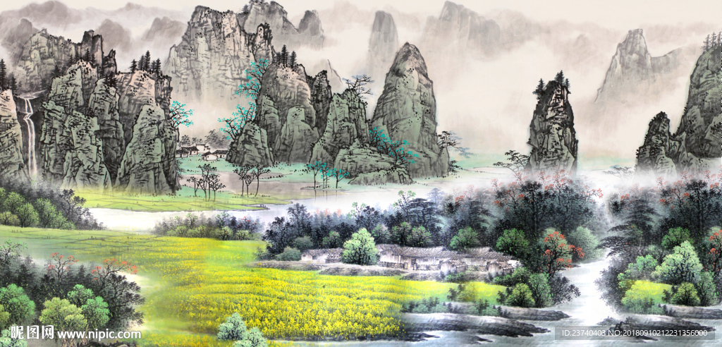 国画风景电视背景墙