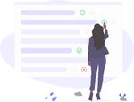 矢量卡通女人白领背部调查卷
