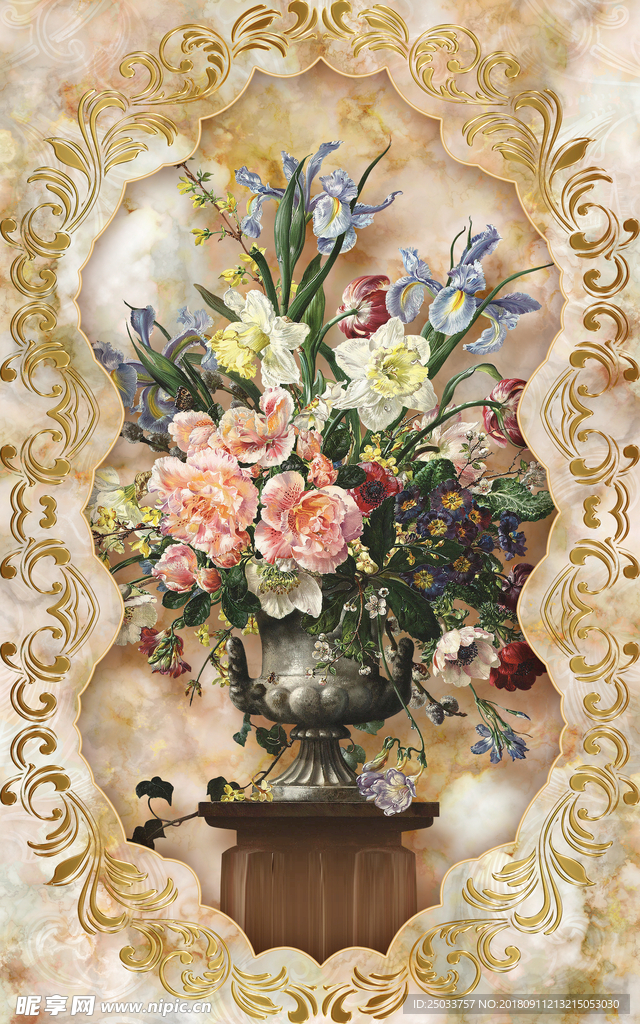 欧式油画玄关屏风背景底纹素材创