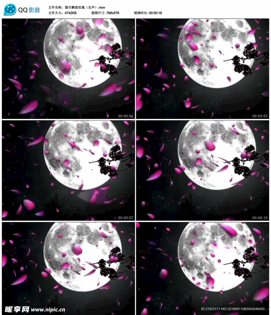 圆月飘落玫瑰 LED背景视频