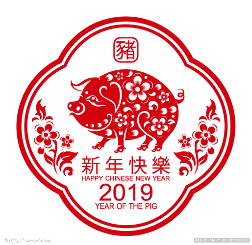 2019新年快乐窗花设计