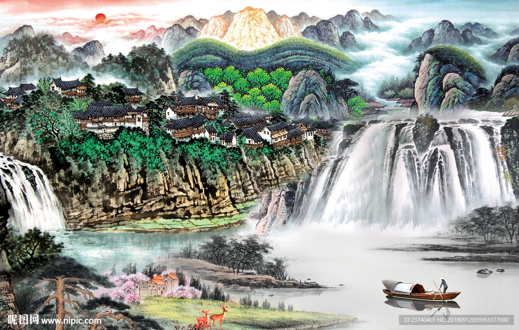 山水国画背景墙