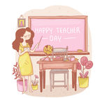 彩绘教师节课堂上的女老师