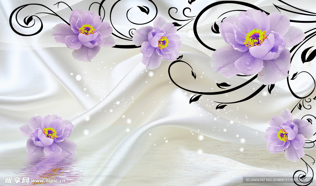 3D丝绸紫色花卉素材