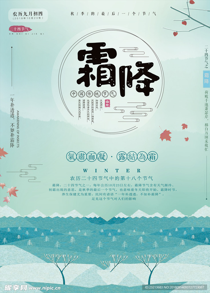 清新霜降节气海报