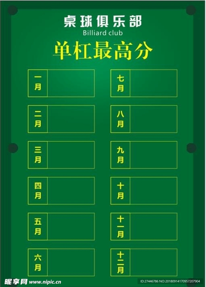 桌球每月最高分数