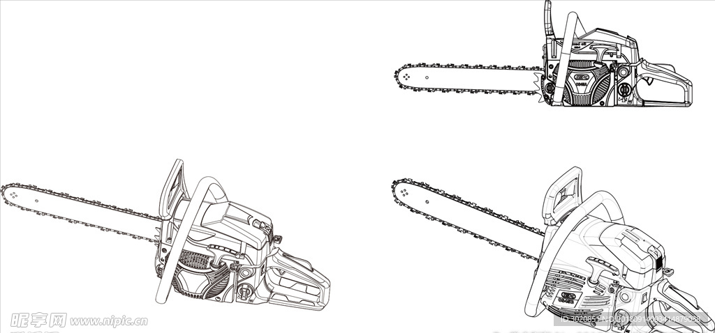 油锯线条图，电动工具线图。