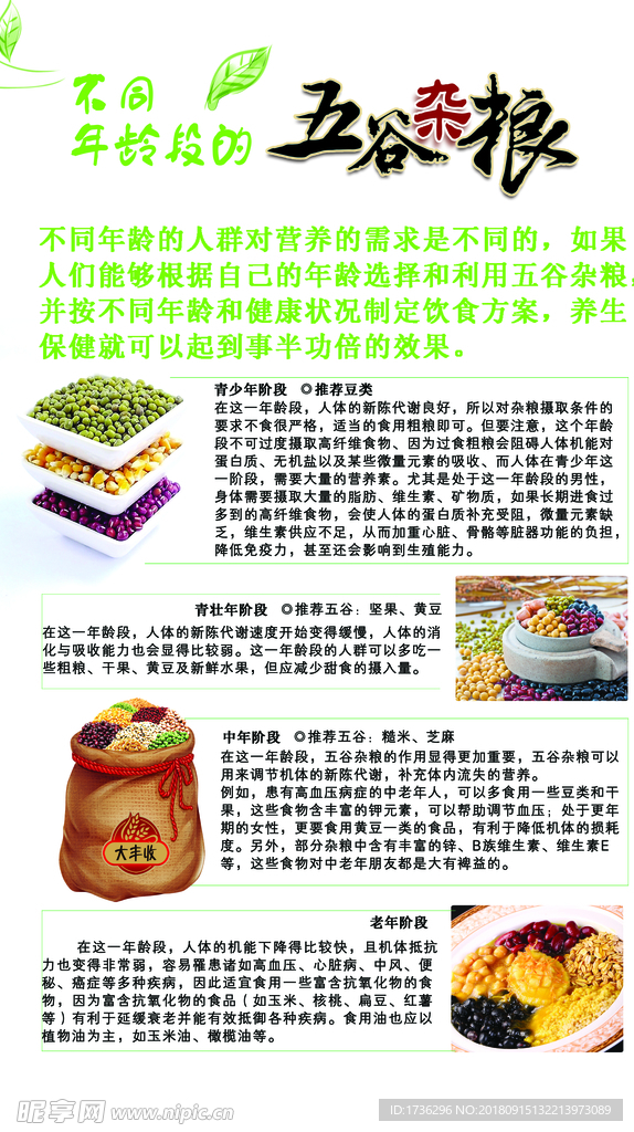 不同年龄段的五谷杂粮框画形象