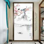 中式喜上眉梢玄关背景墙装饰画