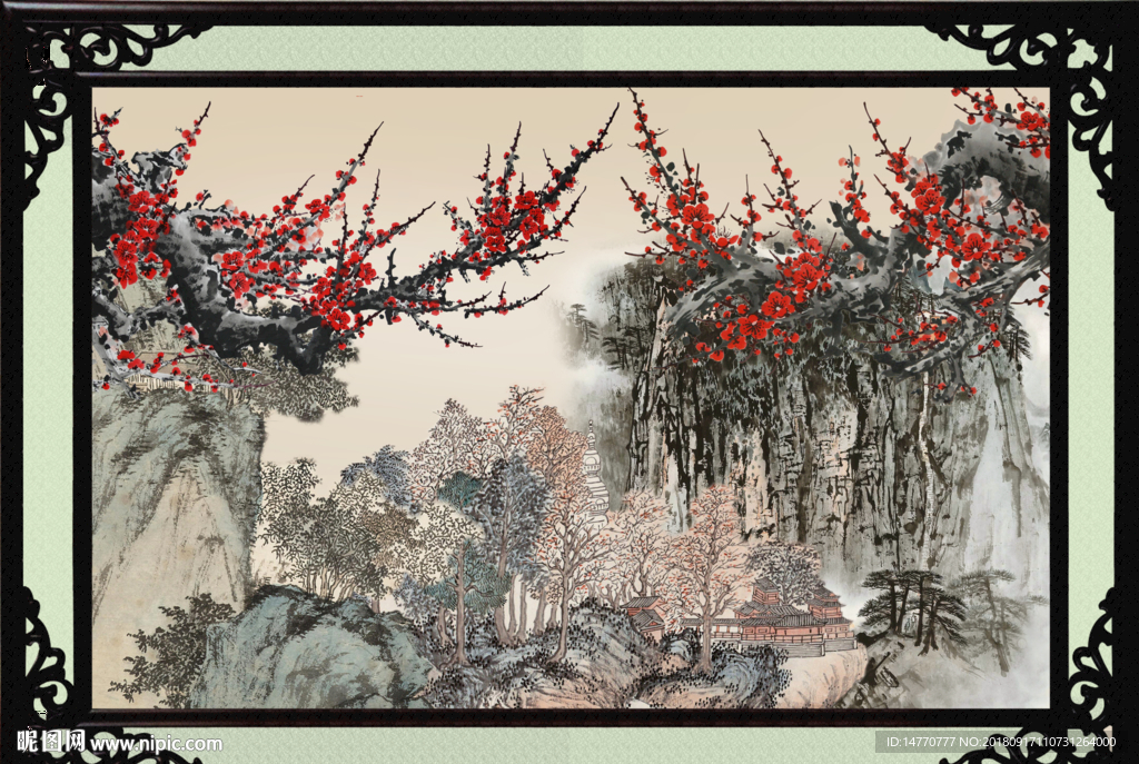 国画梅花 红梅