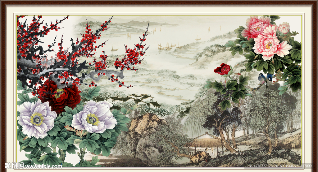 国画梅花 红梅