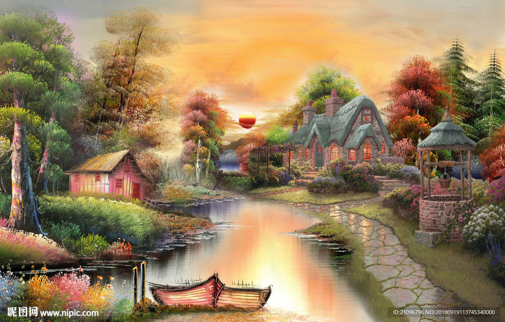 电视背景墙油画风景
