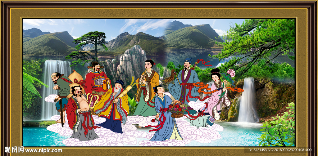 八仙过海 腾云驾雾 祝寿图