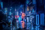 蓝色科幻梦幻夜景街景图